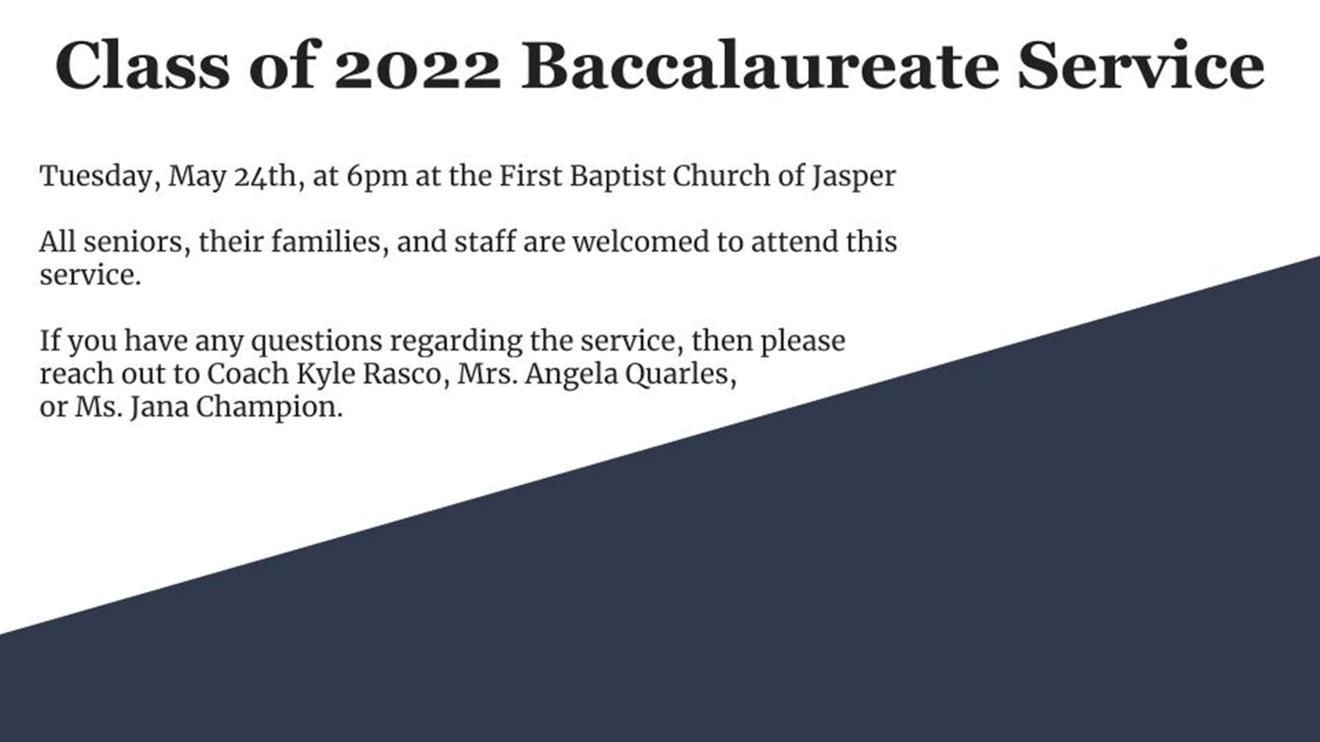 2022 PHS Baccalaureate Service
