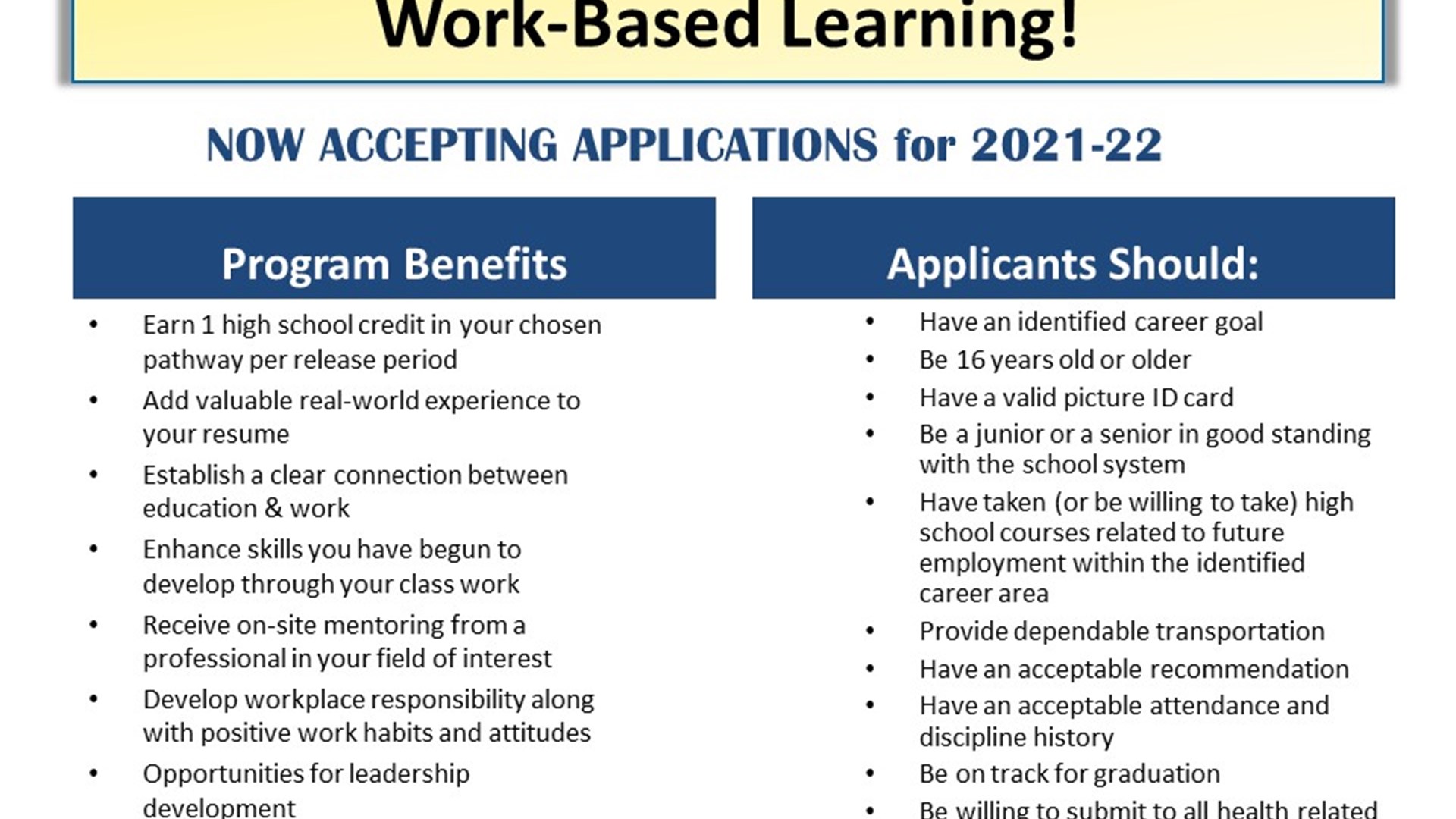 Work Based Learning Information