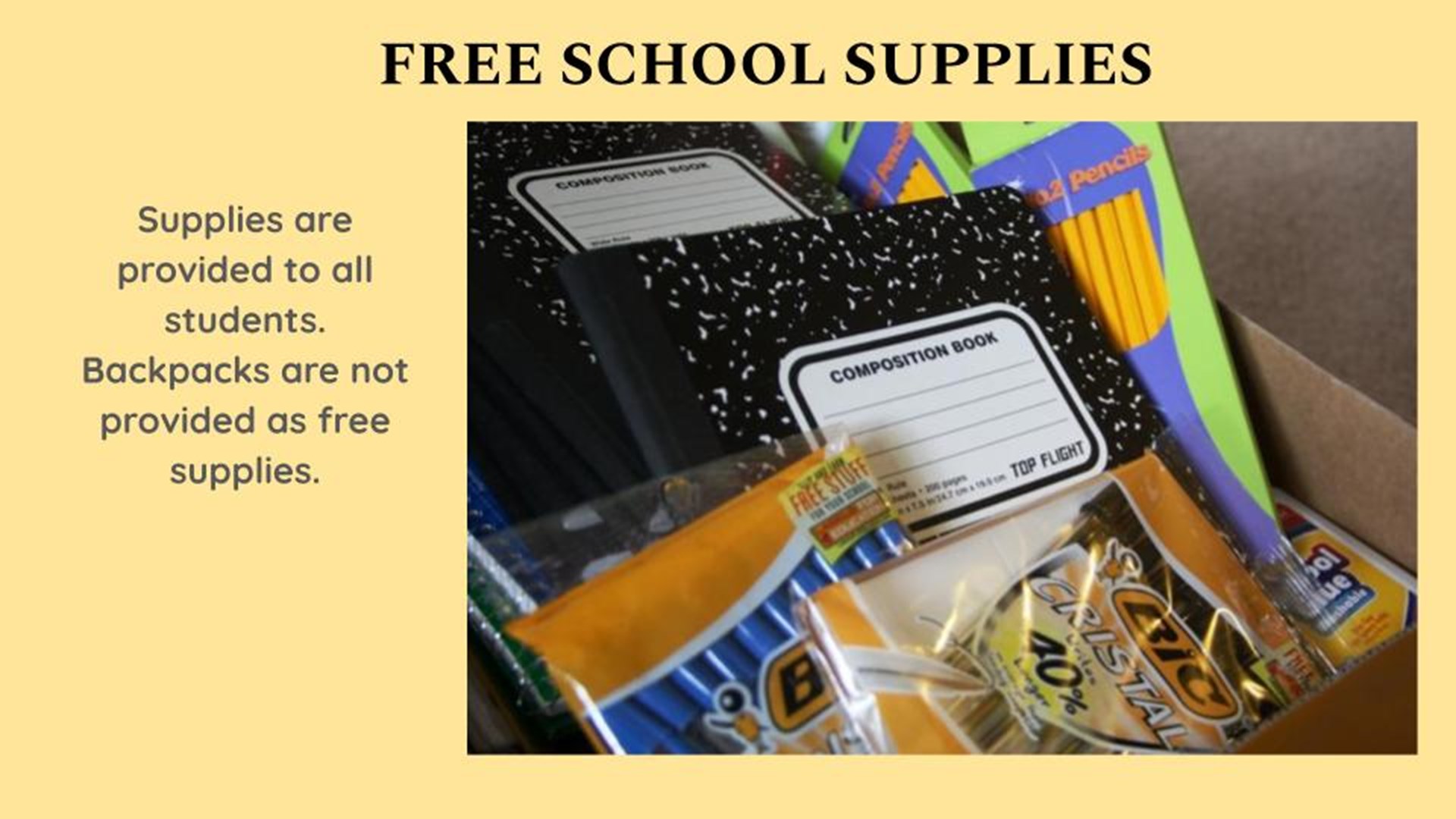 School Supplies Free to Students